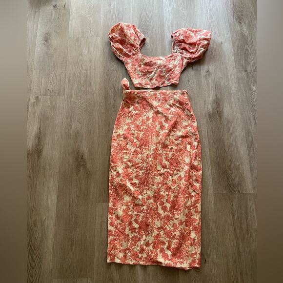 V. Chapman apple blossom flower print tie front crop top + skirt set size 2 XS - Picture 3 of 9